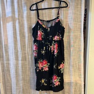 Torrid Floral Black Dress with Pink and Yellow Accents